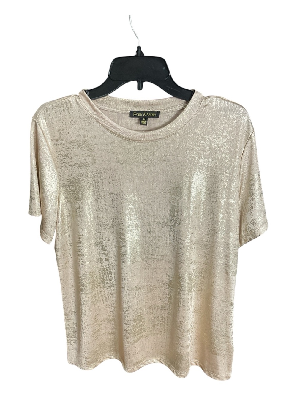 Park & Main Champagne Gold Metallic Shimmer Foil Short Sleeve Tee Top - Size M